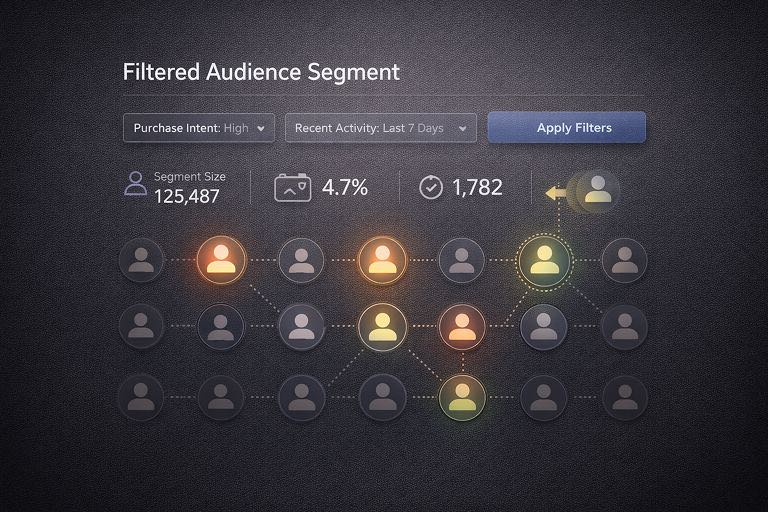 Audience segmentation dashboard showing filtered high-intent users for cross-channel audience targeting in programmatic advertising.